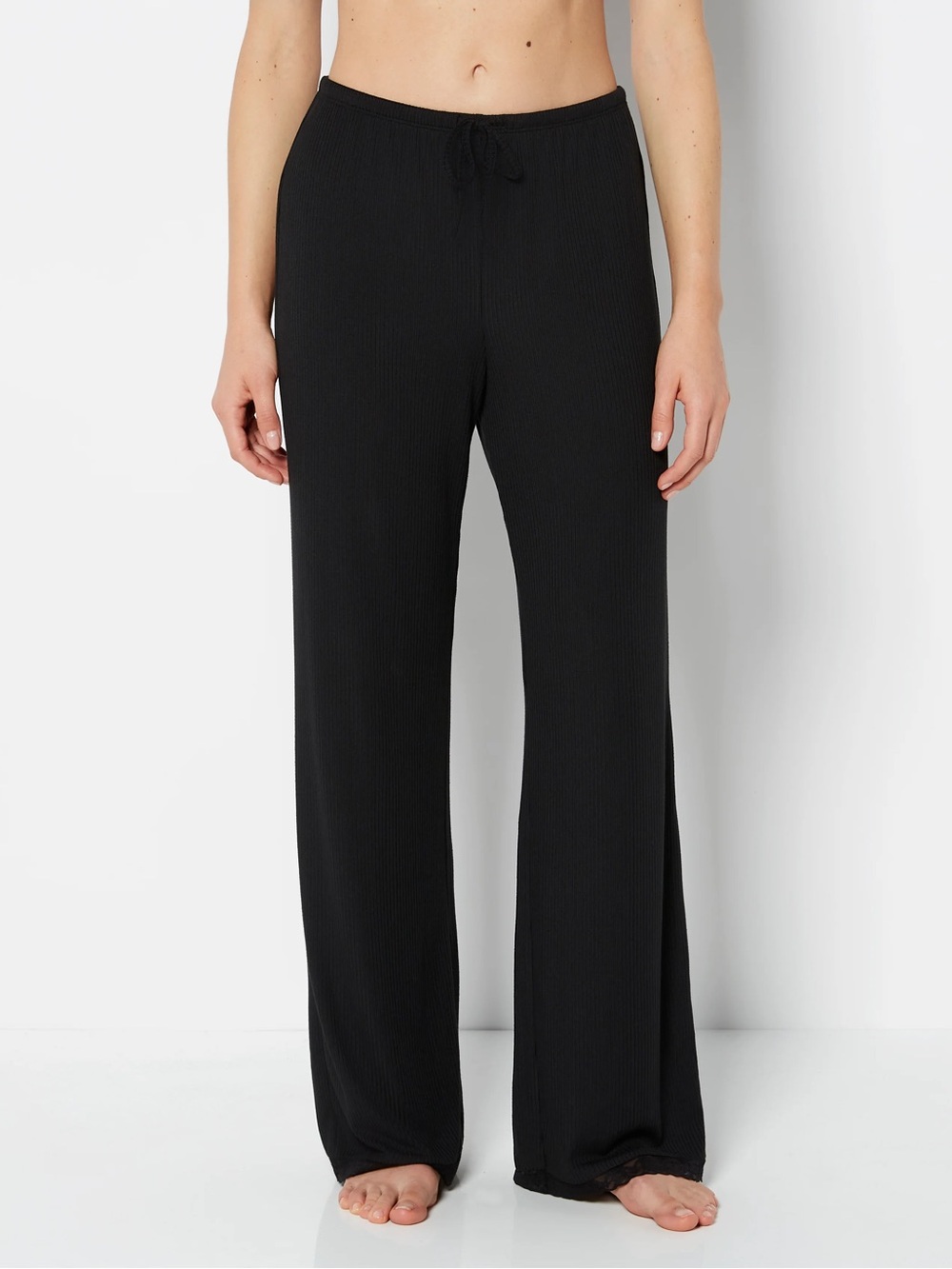 La Senza Casual Sleep Ribbed Pant With Picot Trim in Tuxedo Blac Size L - Picture 2 of 8